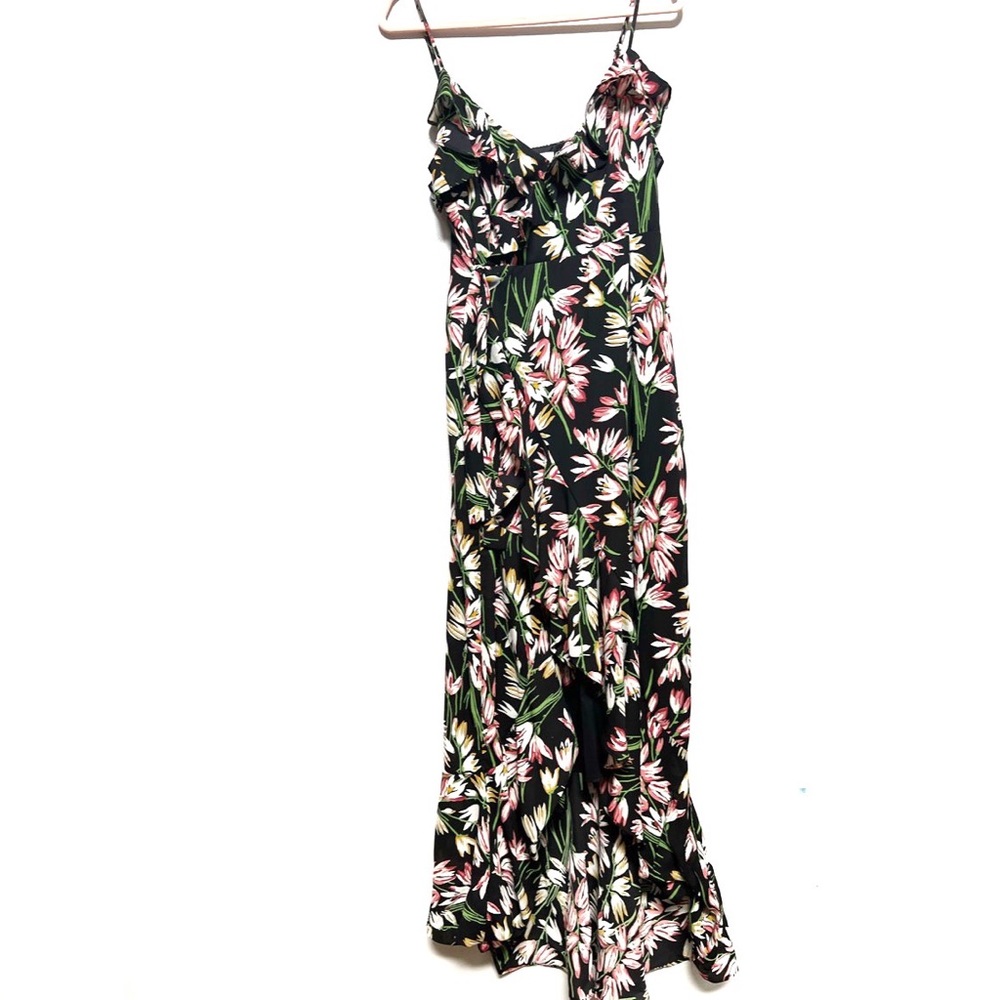 Likely Revolve Painted Tulip Rae Wrap Ruffle Hi-Low Maxi Dress
